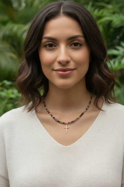 Teo Faceted Genuine Stone Beaded Necklace with Dainty Charm Center