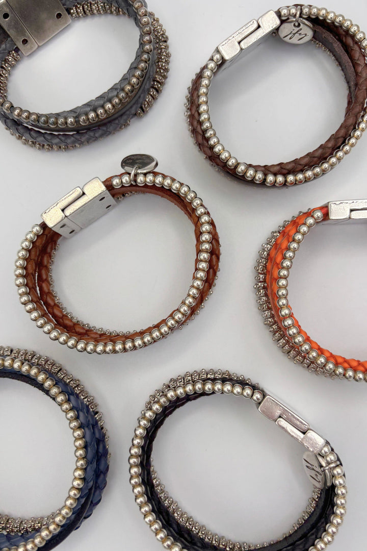 Five Strand Leather and Beaded Bracelet