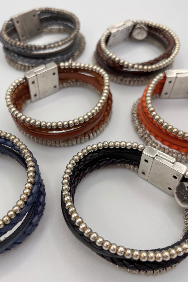 Five Strand Leather and Beaded Bracelet