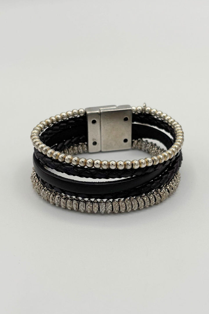 Five Strand Leather and Beaded Bracelet
