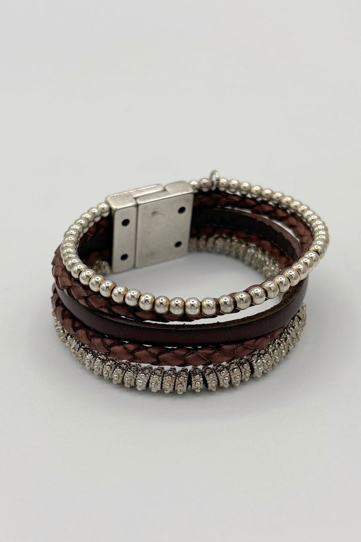 Five Strand Leather and Beaded Bracelet
