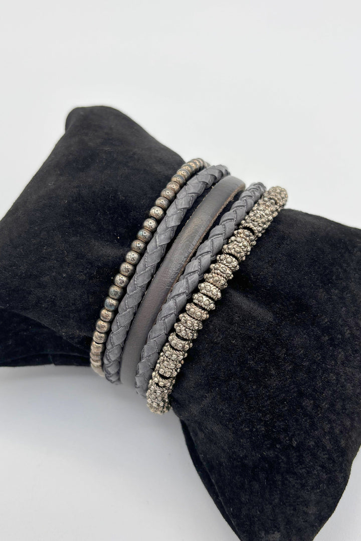 Five Strand Leather and Beaded Bracelet