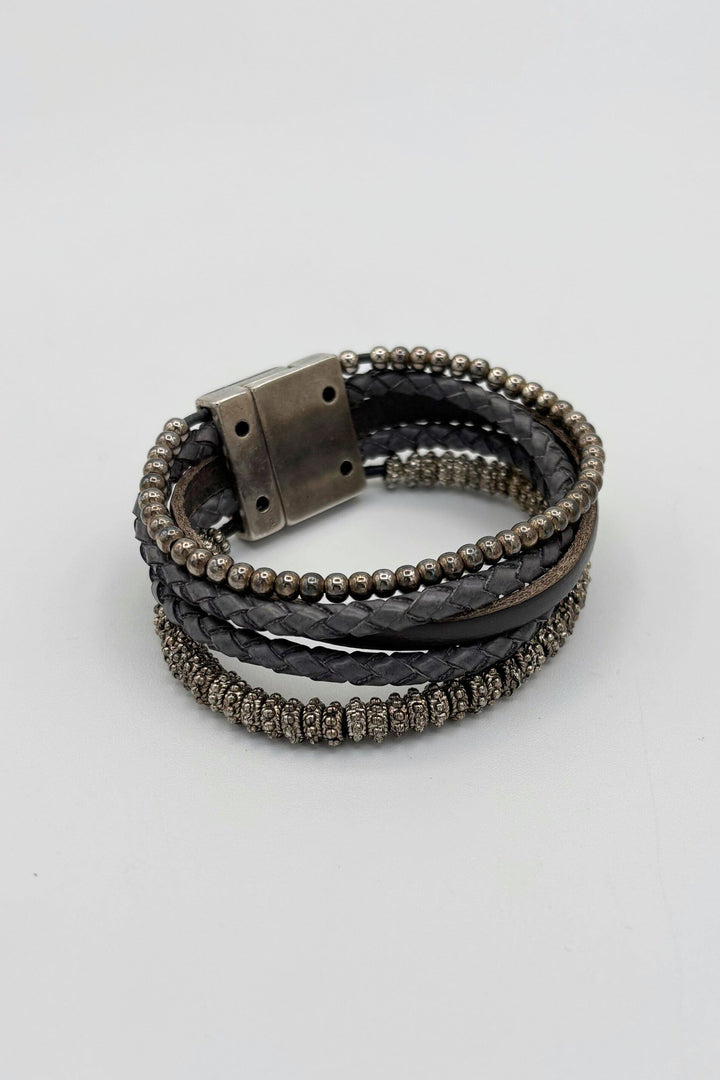 Five Strand Leather and Beaded Bracelet