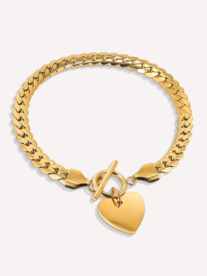 Flat Curb Chain Heart Toggle Bracelet