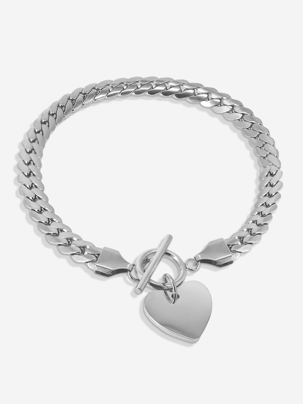 Flat Curb Chain Heart Toggle Bracelet
