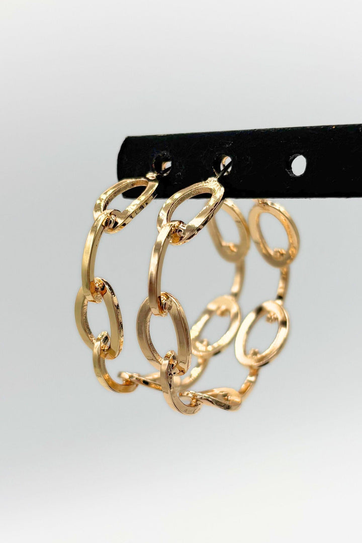 Flat Oval Chain Link Clasp Closure Hoop Earrings