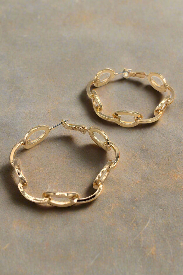 Flat Oval Chain Link Clasp Closure Hoop Earrings
