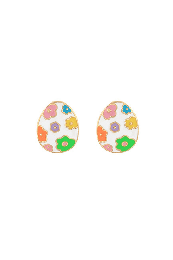 Floral Decorated Easter Egg Enamel Post Earrings