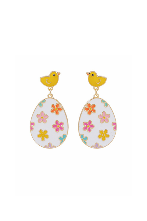 Floral Easter Egg and Baby Chick Enamel Holiday Dangle Earrings