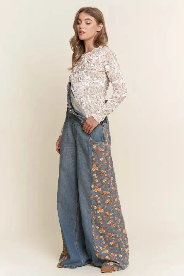 Floral Print Velvet Fabric Long Sleeve Top