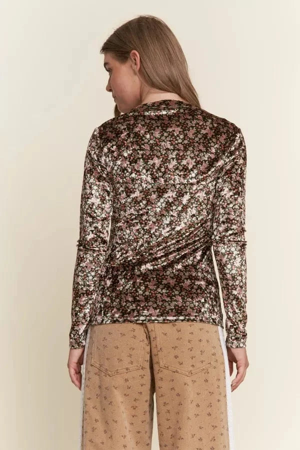 Floral Print Velvet Fabric Long Sleeve Top