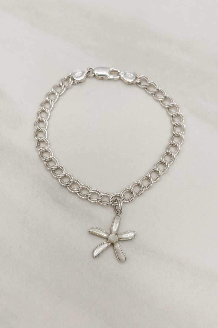 Flower Sterling Silver Double Chain Link Bracelet