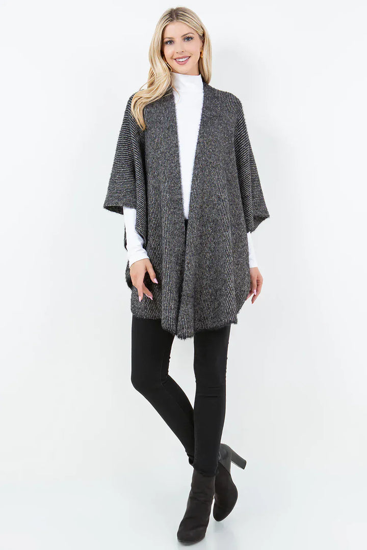 Flowy Ribbed Metallic Knit Open Cardigan