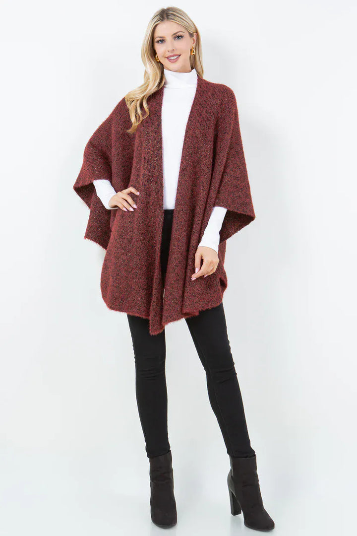 Flowy Ribbed Metallic Knit Open Cardigan