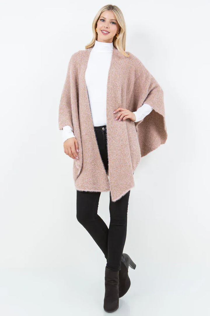Flowy Ribbed Metallic Knit Open Cardigan
