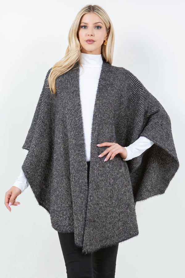 Flowy Ribbed Metallic Knit Open Cardigan