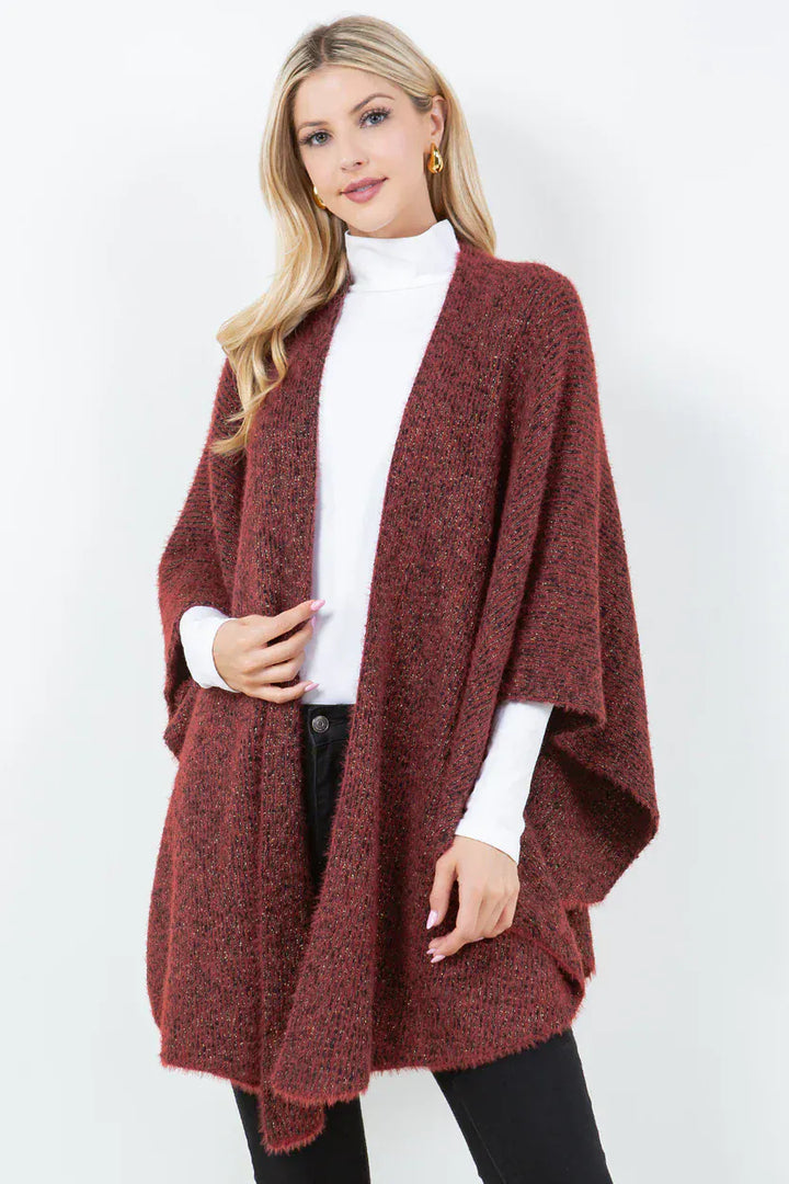 Flowy Ribbed Metallic Knit Open Cardigan