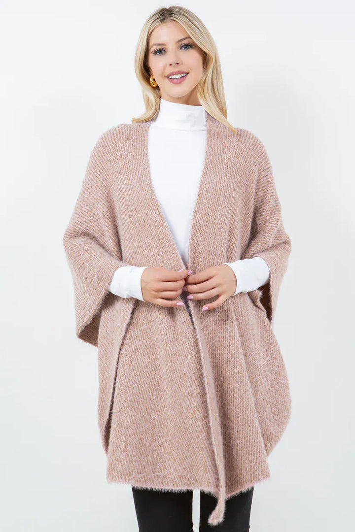 Flowy Ribbed Metallic Knit Open Cardigan