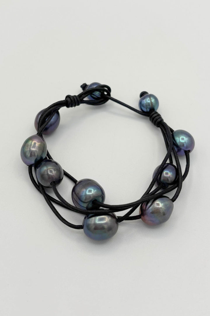 Four Layer Pearl and Leather Bracelet