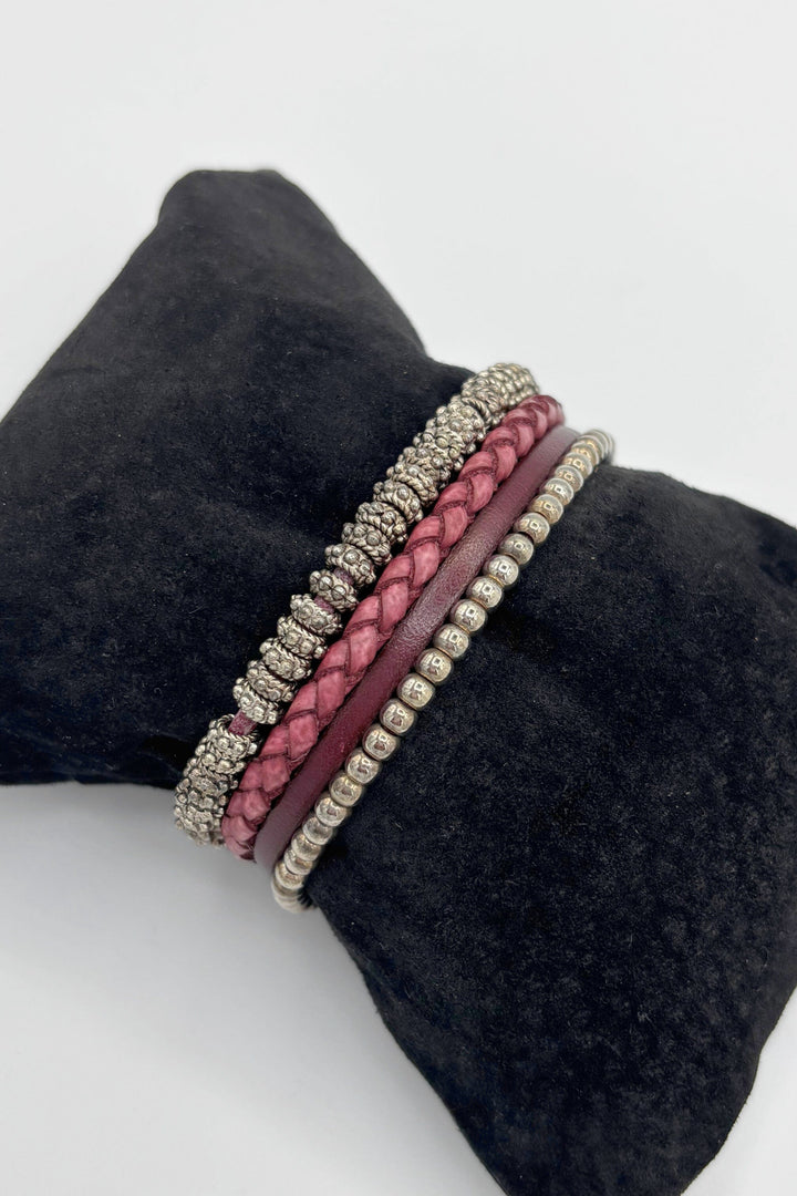 Four Strand Leather and Beaded Bracelet