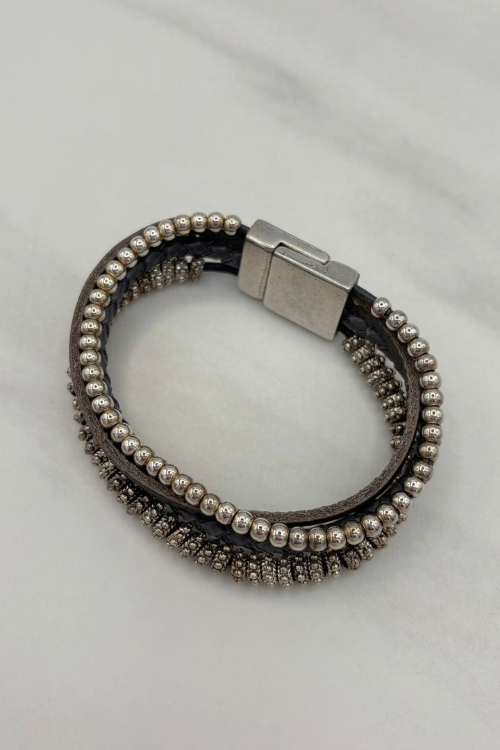 Four Strand Leather and Beaded Bracelet