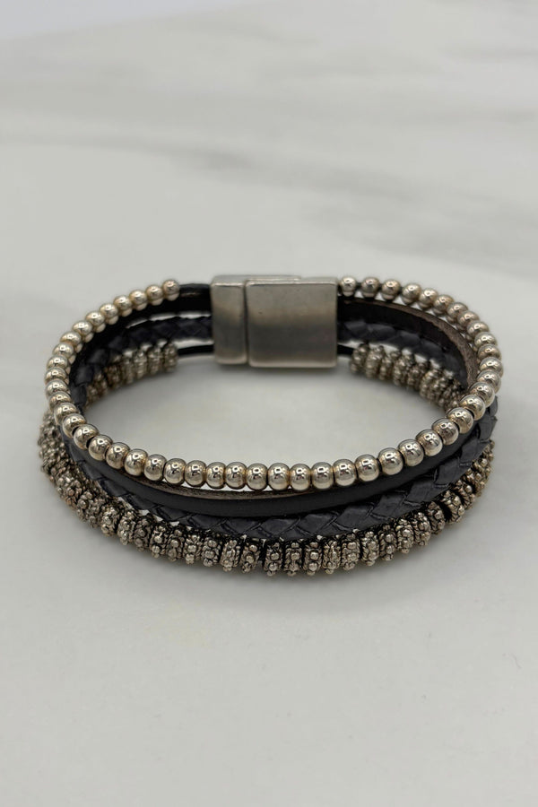Four Strand Leather and Beaded Bracelet