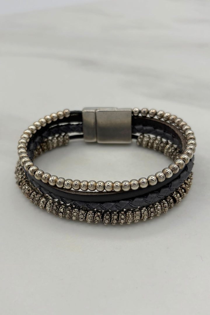 Four Strand Leather and Beaded Bracelet