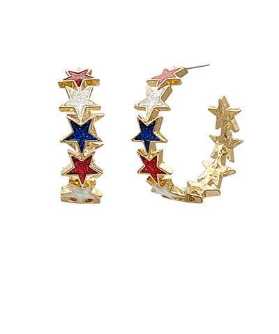 Fourth of July Glitter Epoxy Star Open Hoop Earrings