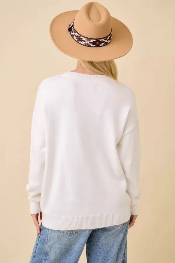 Fuzzy Embroidered "Hello Pumpkin" Truck Graphic Sweater