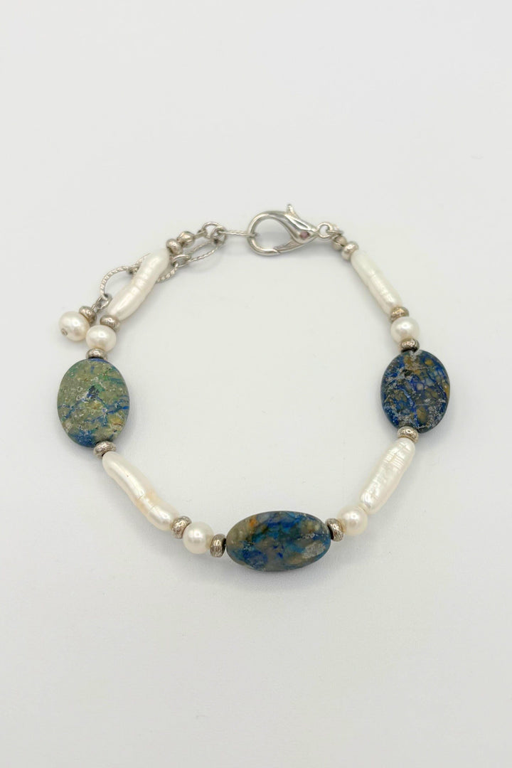 Galen Bracelet with Chrysocolla and Freshwater Pearls