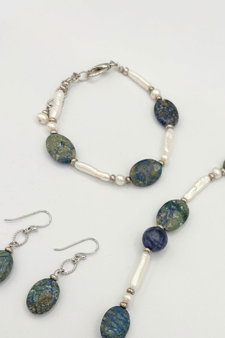 Galen Bracelet with Chrysocolla and Freshwater Pearls