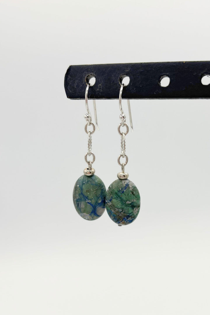 Galen Dangle Earrings with Chrysocolla Beads and Freshwater Pearls