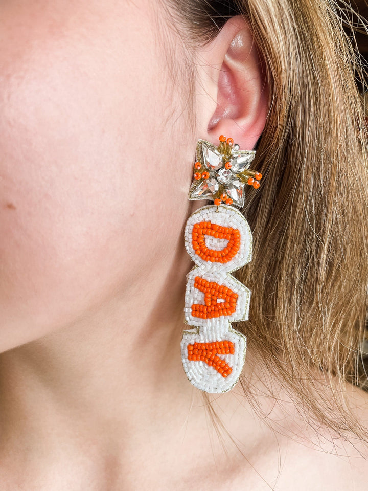 Game Day Beaded Orange/White Earrings