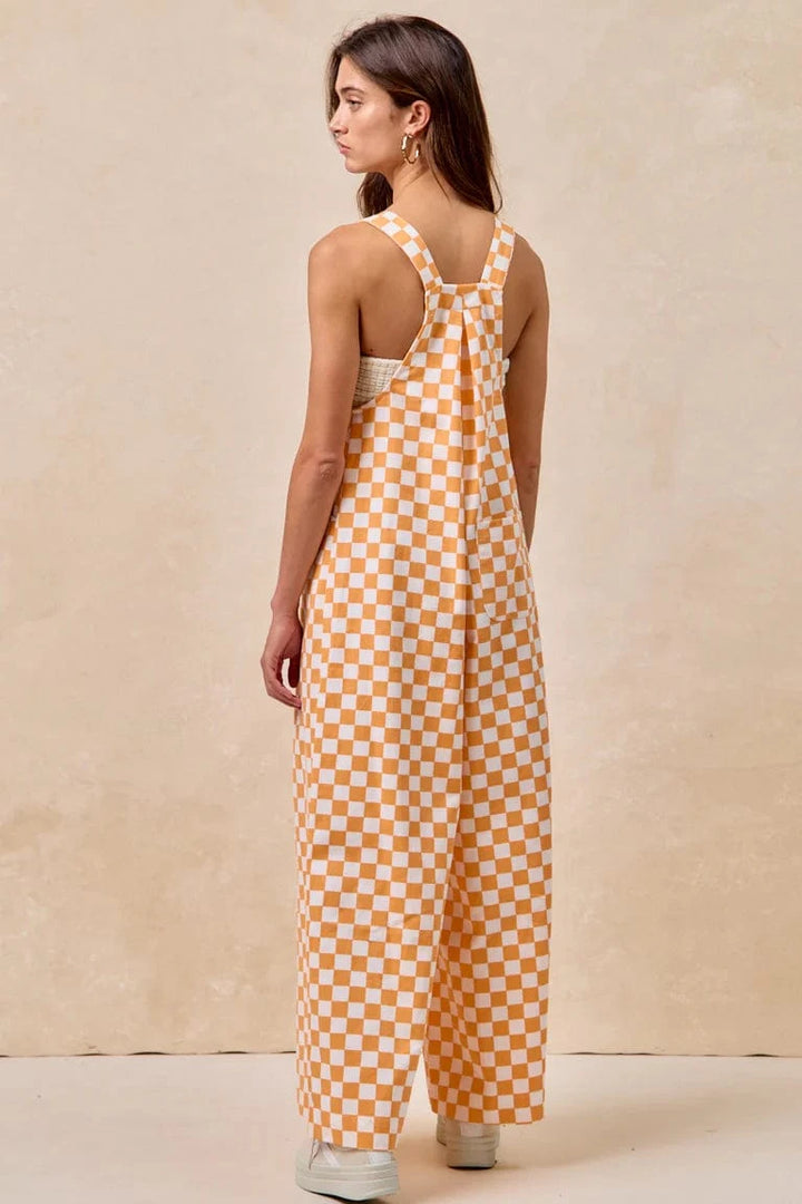 Gameday Checkerboard Pleated Wide Leg Overalls