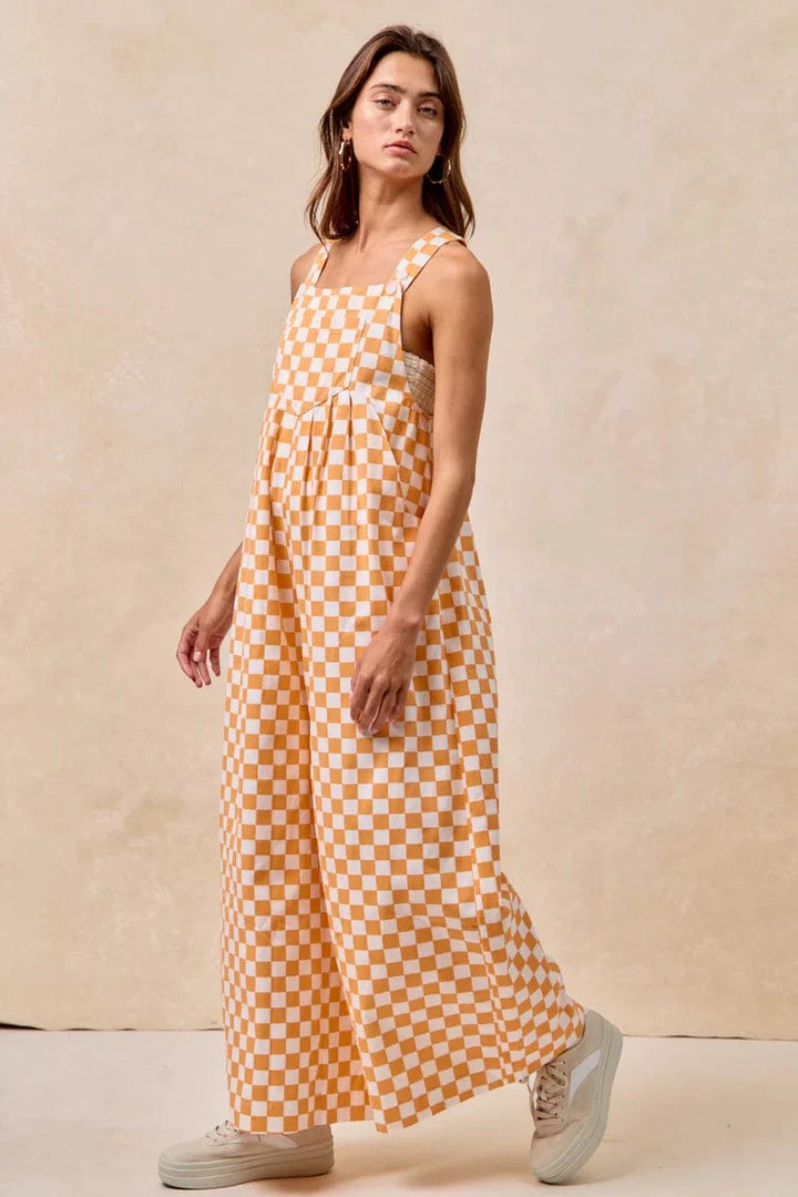 Gameday Checkerboard Pleated Wide Leg Overalls