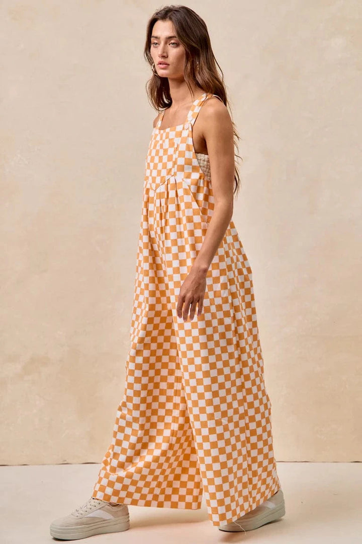 Gameday Checkerboard Pleated Wide Leg Overalls