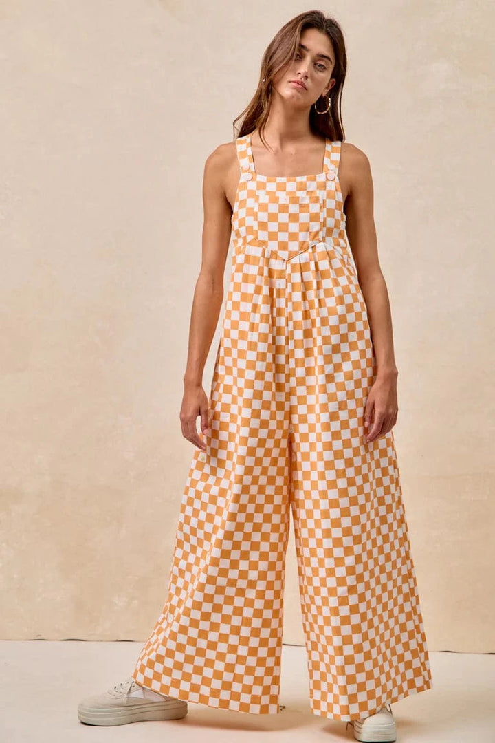 Gameday Checkerboard Pleated Wide Leg Overalls