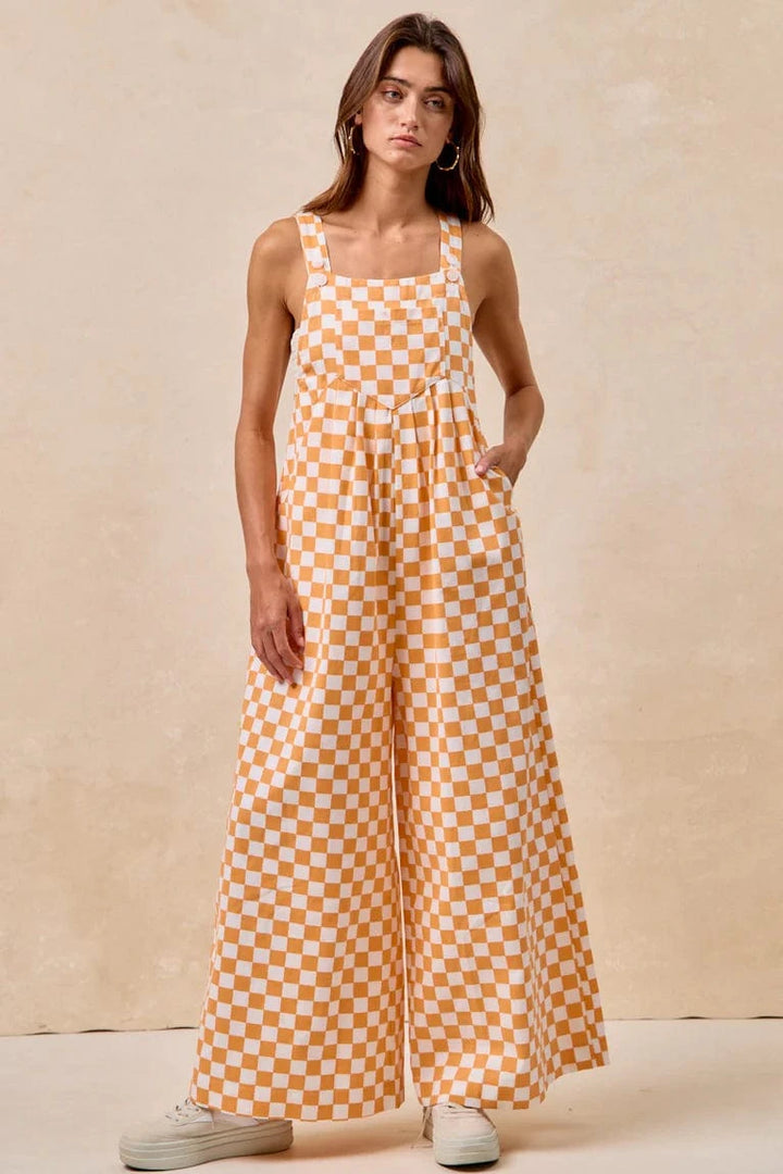 Gameday Checkerboard Pleated Wide Leg Overalls
