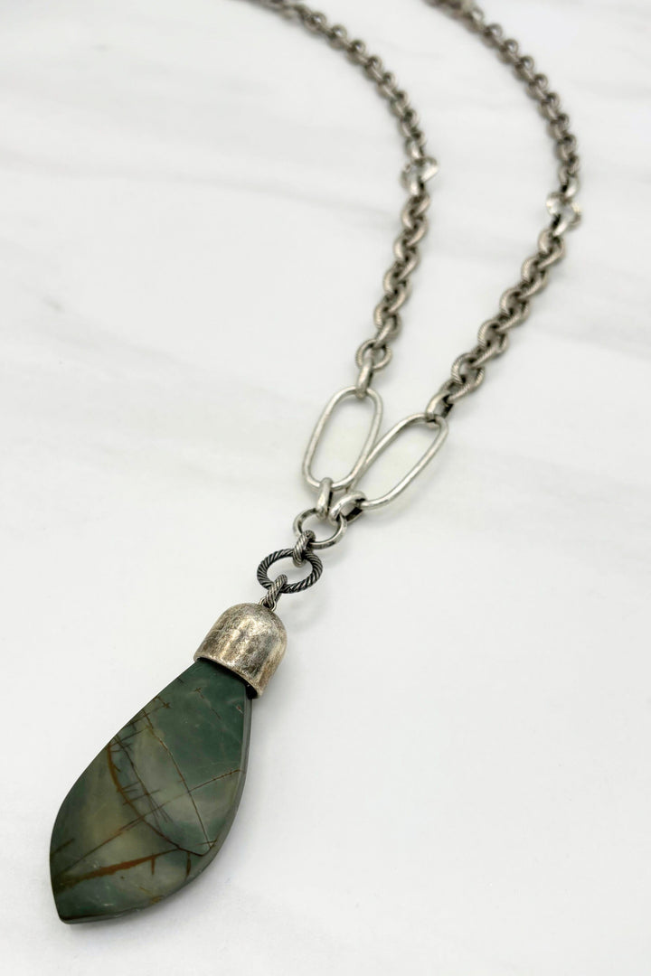 Genuine Jasper Stone Pointed Pendant on Mixed Chain Necklace