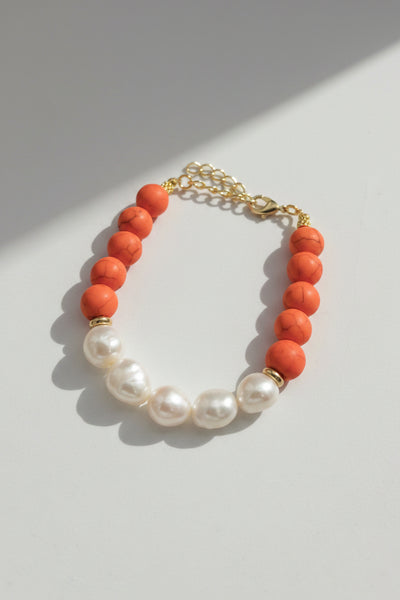 Genuine Pearl Centerpiece and Stone Beaded Bracelet