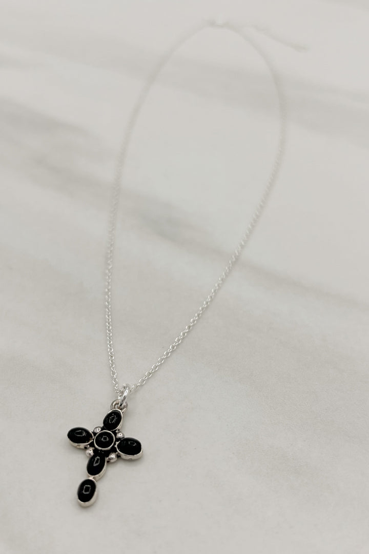 Genuine Stone Bubble Small Cross Sterling Silver Dainty Chain Necklace