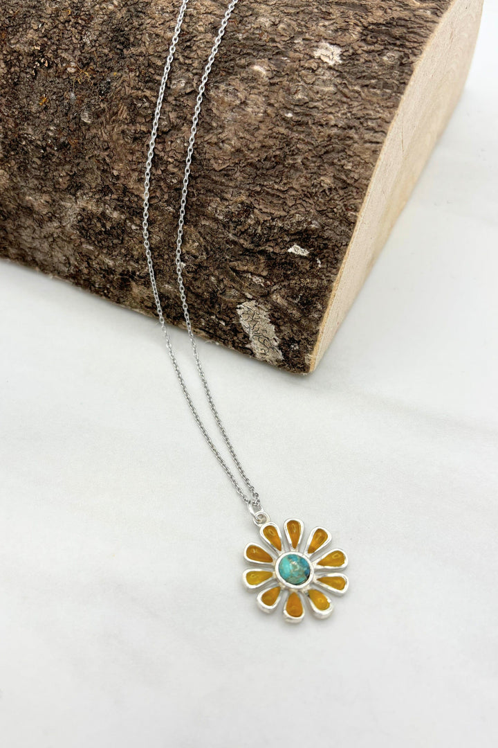 Genuine Stone Daisy Flower Dainty Sterling Silver Chain Necklace