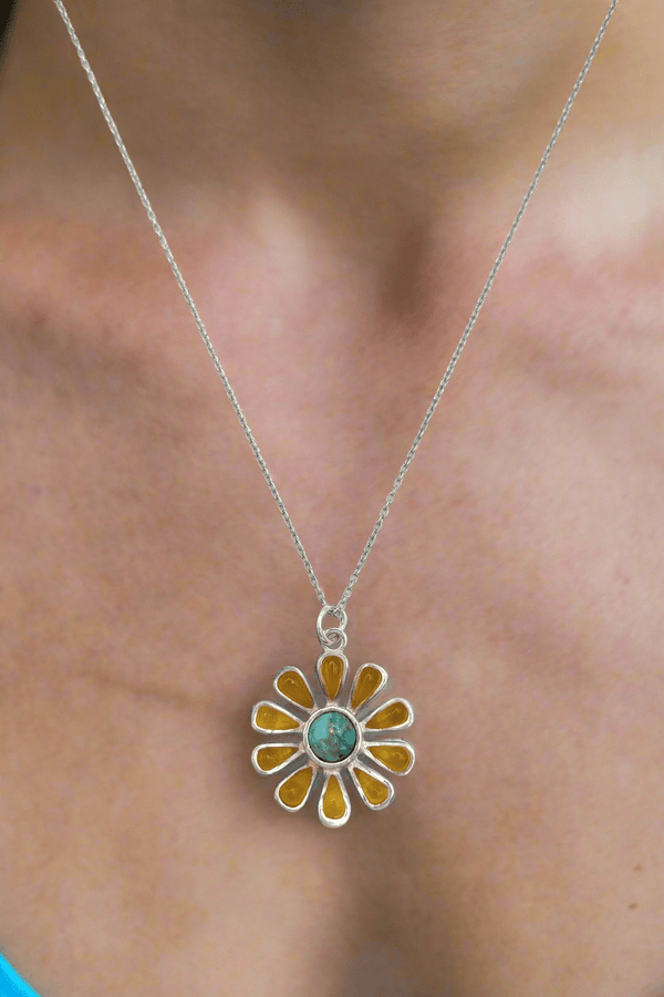 Genuine Stone Daisy Flower Dainty Sterling Silver Chain Necklace