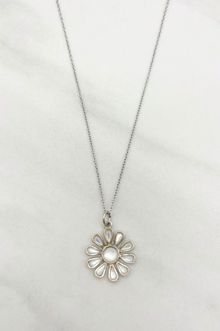 Genuine Stone Daisy Flower Dainty Sterling Silver Chain Necklace