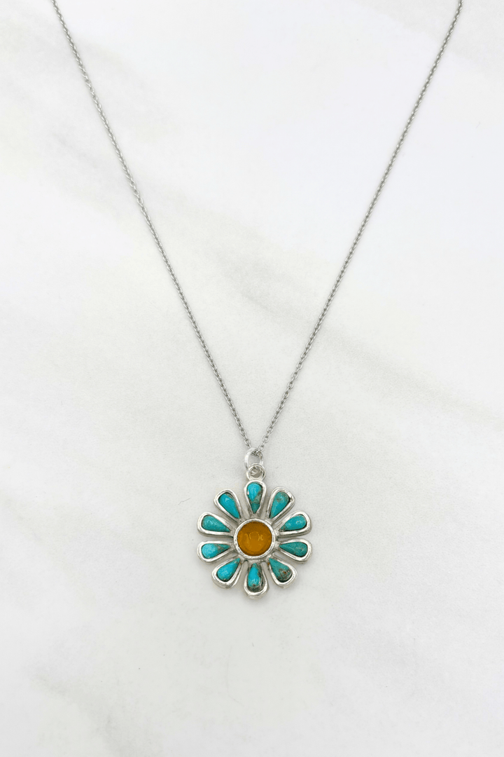 Genuine Stone Daisy Flower Dainty Sterling Silver Chain Necklace