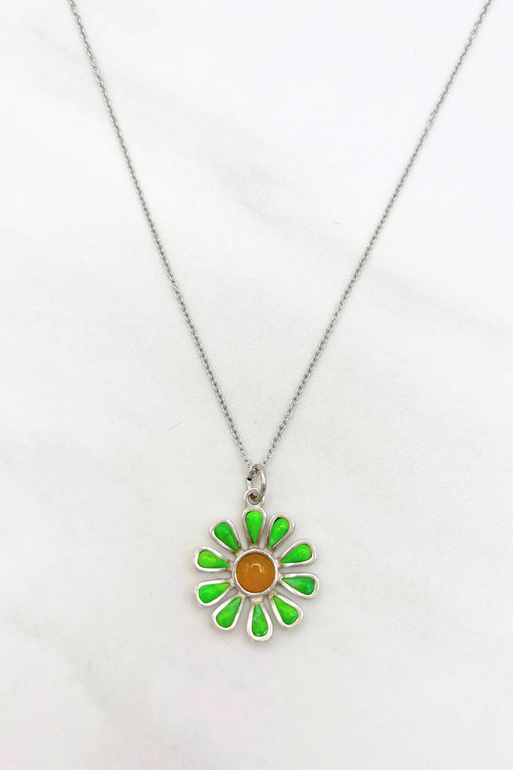 Genuine Stone Daisy Flower Dainty Sterling Silver Chain Necklace