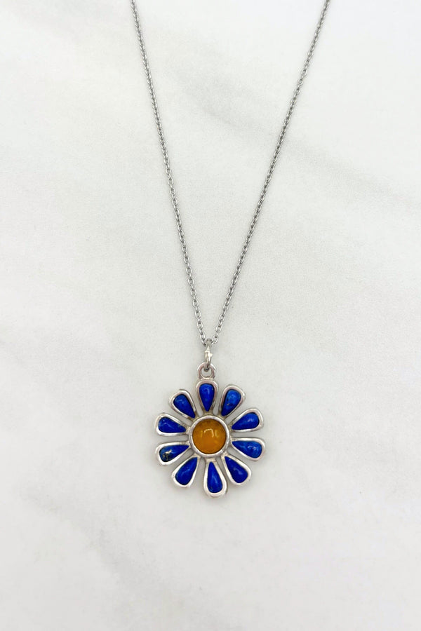 Genuine Stone Daisy Flower Dainty Sterling Silver Chain Necklace