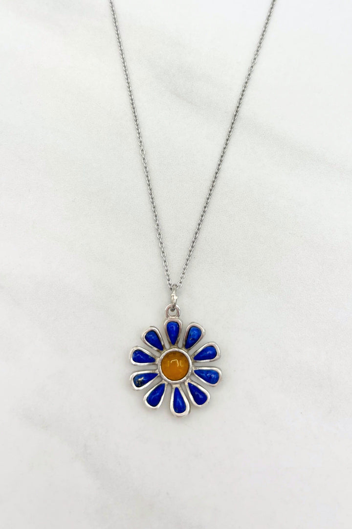 Genuine Stone Daisy Flower Dainty Sterling Silver Chain Necklace