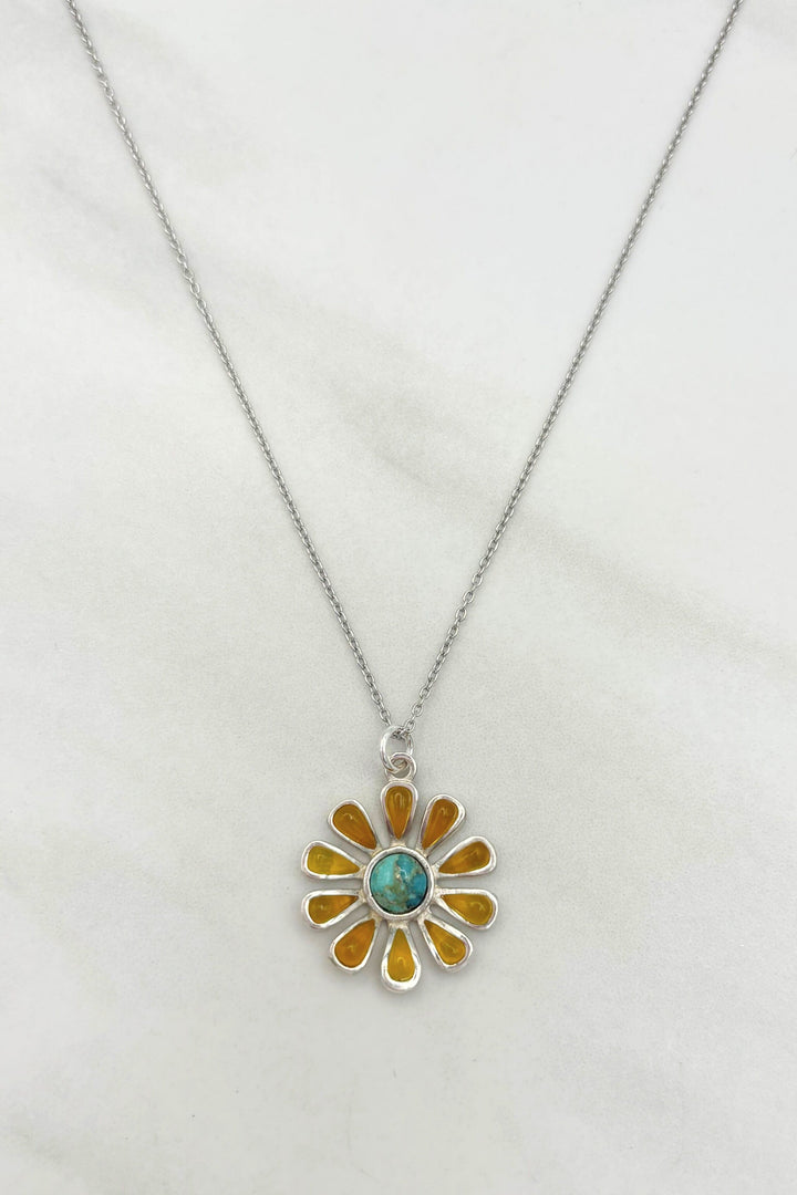 Genuine Stone Daisy Flower Dainty Sterling Silver Chain Necklace