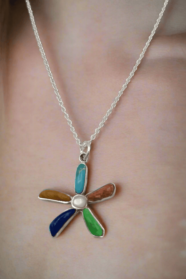 Genuine Stone Flower Dainty Sterling Silver Chain Necklace